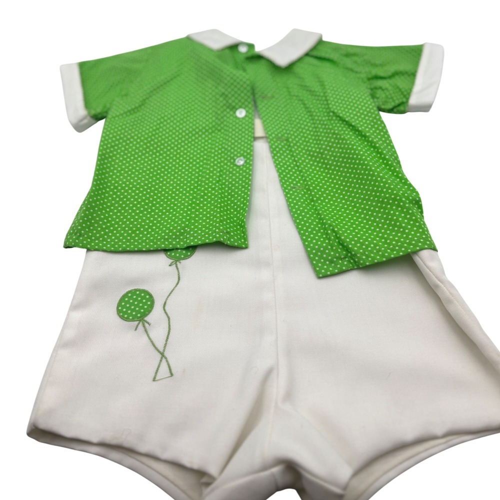 Fischel 3T TODDLER Green Polka Dot Shirt & White Balloon Shorts Outfit PARTY Set